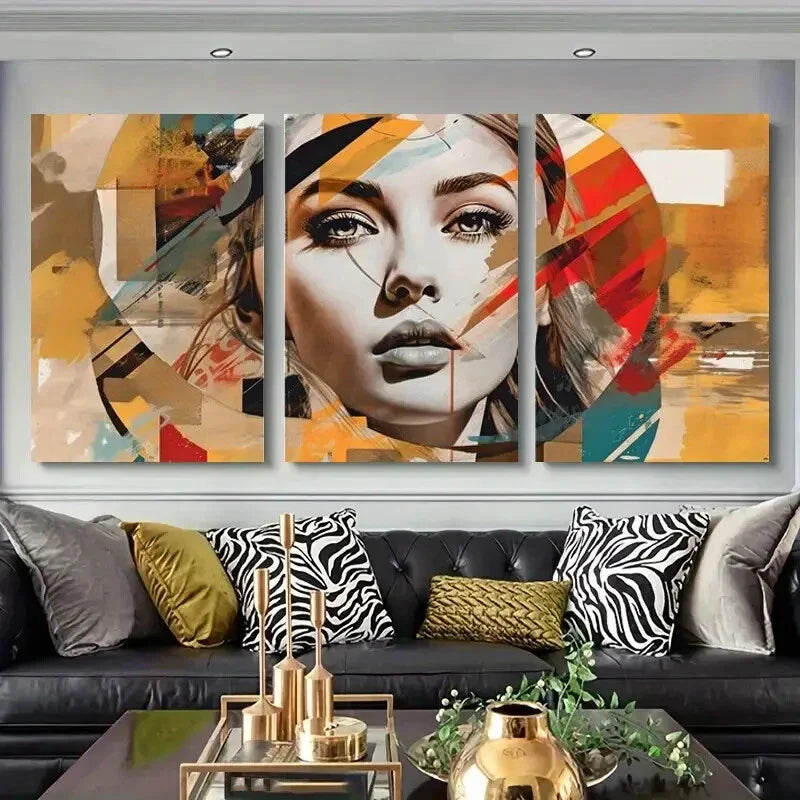 3pcs Modern Geometric Art, Colorful Face Metal Print Ready to Hang Art