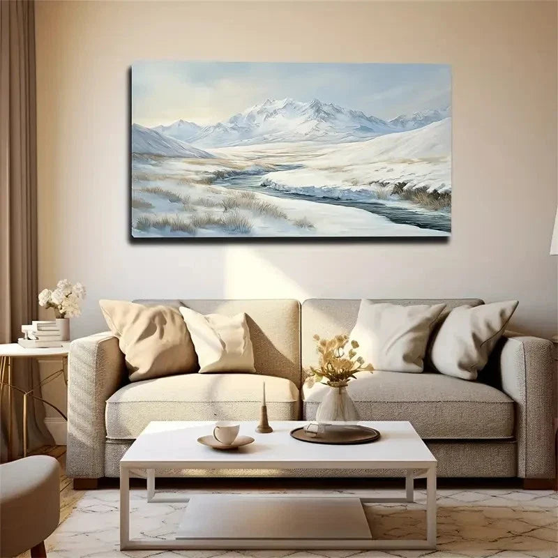 Snow Mountain River Space Wall Art Canvas Office Home Room Framed 120x60cm