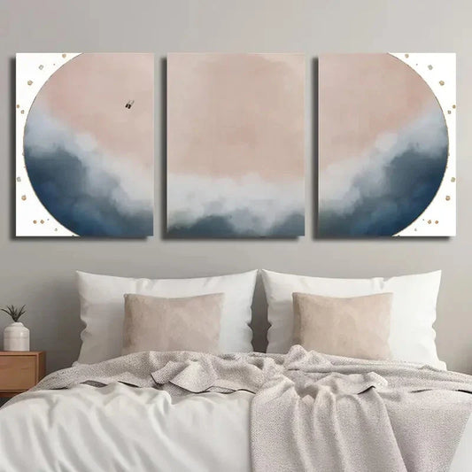 3pcs Abstract Seaside Mural Blue & White Metal Print Ready to Hang Art