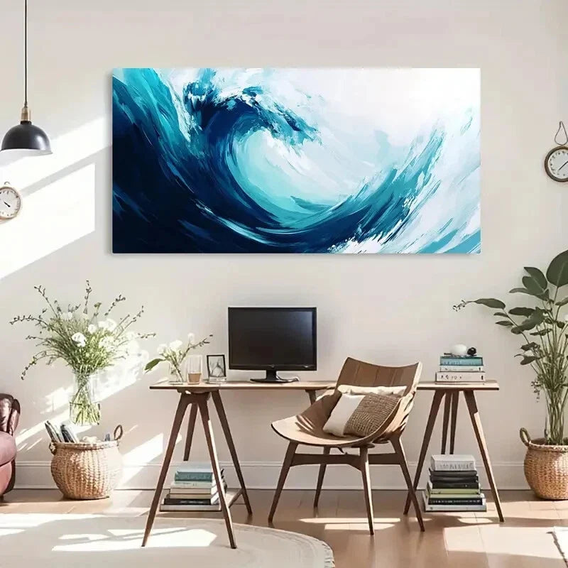 Turquoise Blue Water Texture Wall Art Canvas Office Home Room Framed 80x45cm