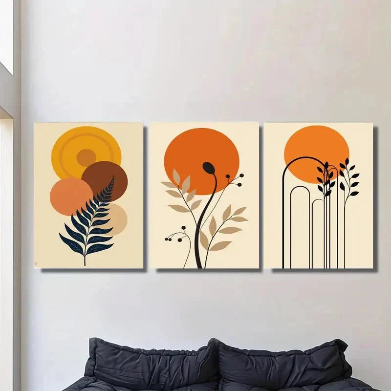 3pcs Boho Style Modern Abstract Metal Print Ready to Hang Art