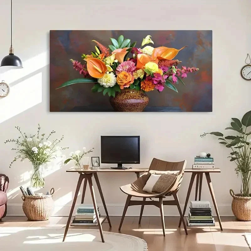 Modern Farmhouse Floral Bouquet Wall Art Canvas Office Home Room Framed 120x60cm