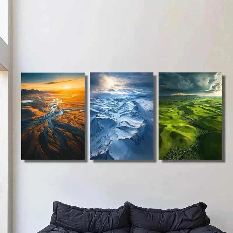 3pcs Hekou Snow Mountain Aerial Scenery Wall Art Set Canvas Framed 40x60cm - High Quality Print 100% Australian Made Wall Canvas Ready to Hang
