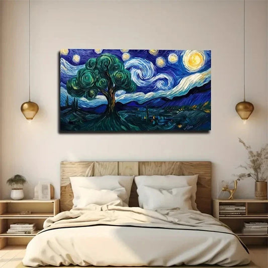 Van Gogh Style Painting Trees Wall Art Canvas Office Home Room Framed 80x45cm