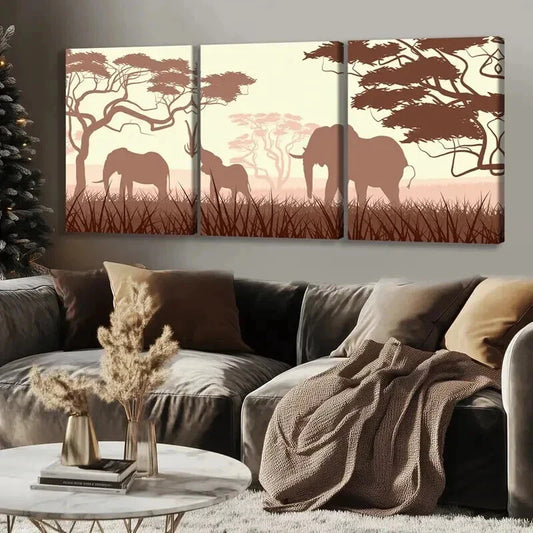 3pcs Elegant Elephant Migration Decoration Wall Art Set Canvas Framed 40x60cm - High Quality Print 100% Australian Made Wall Canvas Ready to Hang