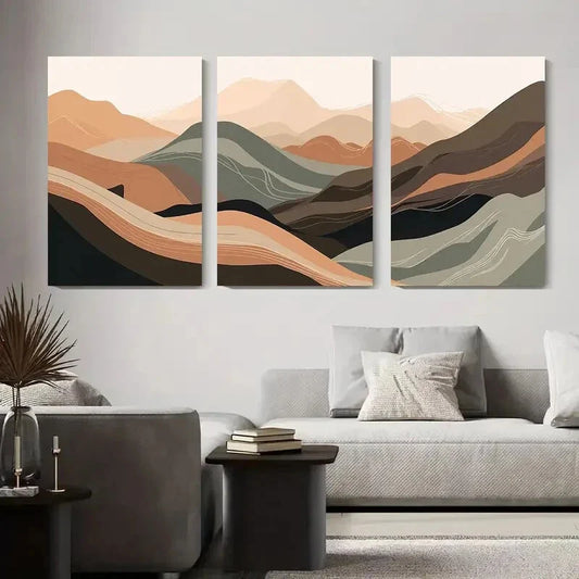 3pcs Minimalist Geometric Abstract Mountain Metal Print Ready to Hang Art