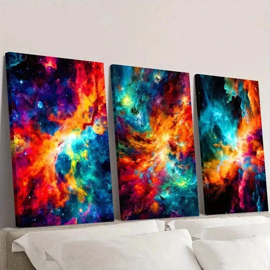 3pcs Abstract Colorful Space Stars Orientation Wall Art Set Canvas Framed 40x60cm - High Quality Print 100% Australian Made Wall Canvas Ready to Hang