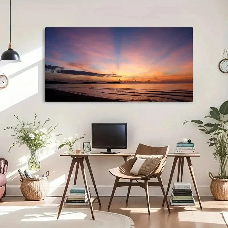 Seaside & Sky Contrast Lands Wall Art Canvas Office Home Room Framed 120x60cm