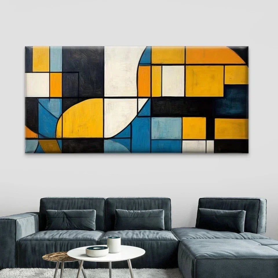 Abstract Geometric Shapes Wall Art Canvas Office Home Room Framed 80x45cm