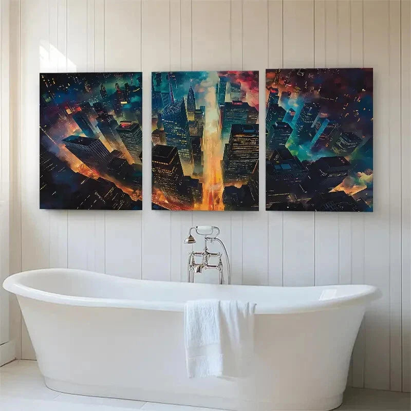 3pcs Stunning Aerial View of City Lights Perfect Wall Art Set Canvas Framed 40x60cm - High Quality Print 100% Australian Made Wall Canvas Ready to Hang