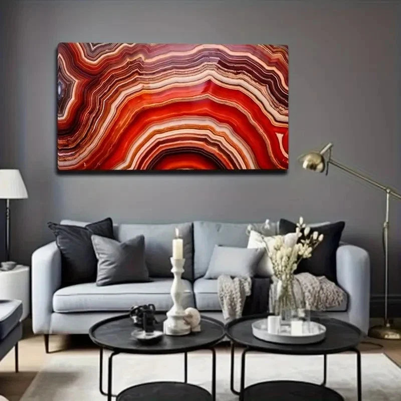 Vibrant Red & Brown Striped Wall Art Canvas Office Home Room Framed 120x60cm