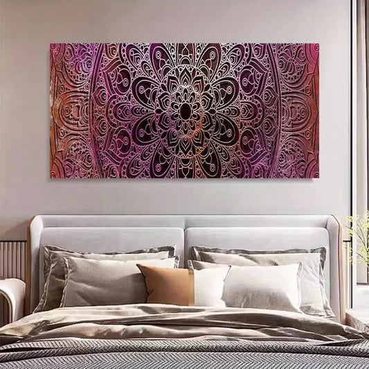 Chic Purple Mandala Flower Wall Art Canvas Office Home Room Framed 120x60cm