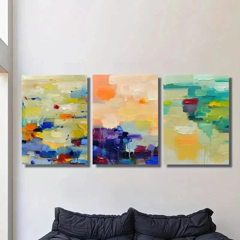 3pcs Abstract Painting with Vibrant Colors Wall Art Set Canvas Framed 40x60cm - High Quality Print 100% Australian Made Wall Canvas Ready to Hang