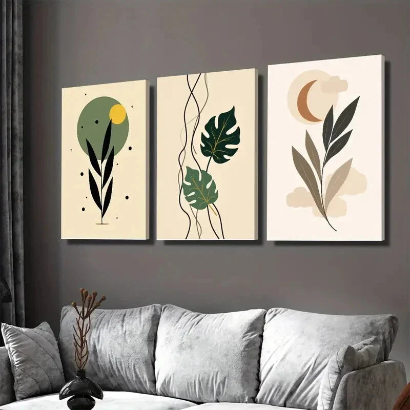 3pcs Modern Abstract Leaf Nature Botanical Wall Art Set Canvas Framed 40x60cm - High Quality Print 100% Australian Made Wall Canvas Ready to Hang