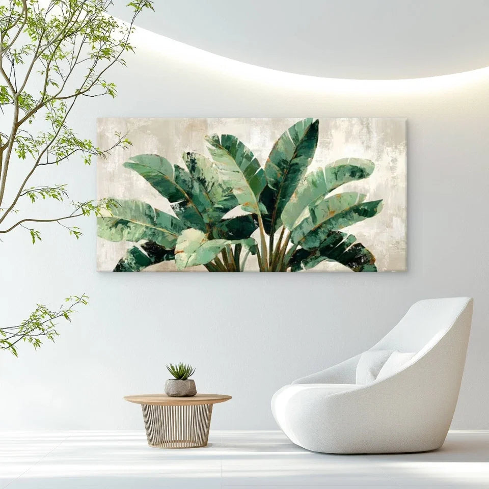 Monstera Leaf Green & Golden Wall Art Canvas Office Home Room Framed 120x60cm