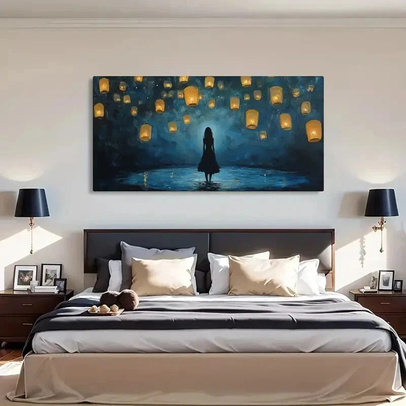 Glowing Night Sky Lanterns Wall Art Canvas Office Home Room Framed 120x60cm