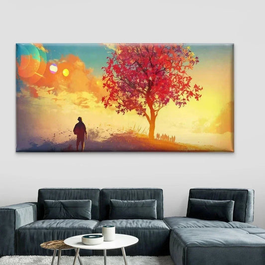 Minimalist Sunset Landscape Wall Art Canvas Office Home Room Framed 80x45cm