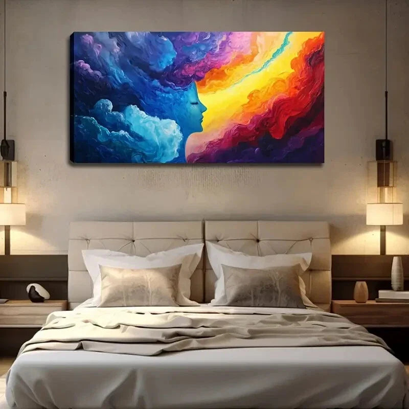 Vibrant Blue & Orange Clouds Wall Art Canvas Office Home Room Framed 120x60cm