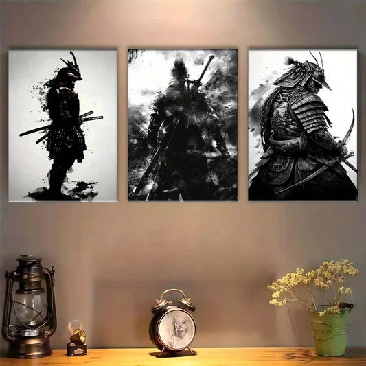 3pcs Samurai Warrior Armor and Weapons Metal Print Ready to Hang Art