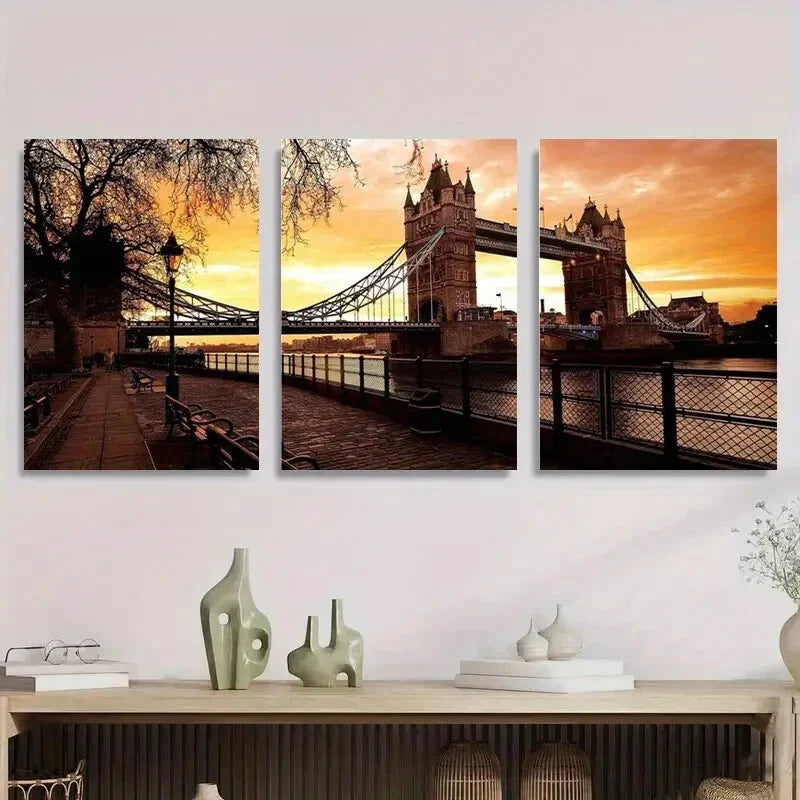 3pcs Tower Bridge London Sunset Metal Print Ready to Hang Art