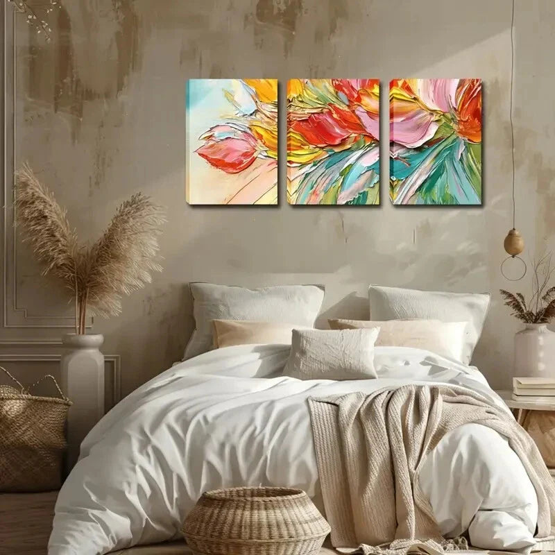 3pcs Vibrant Watercolor Tulip Triptych Perfect Wall Art Set Canvas Framed 40x60cm - High Quality Print 100% Australian Made Wall Canvas Ready to Hang