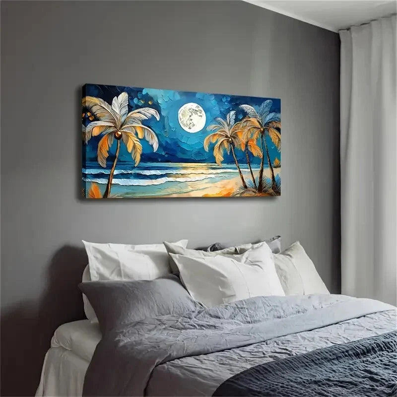 Abstract Beach Sunset with Full Wall Art Canvas Office Home Room Framed 120x60cm