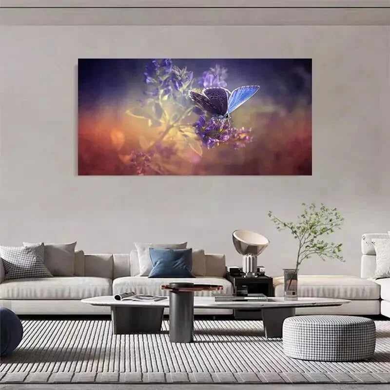 Purple Butterfly Soft Gradient Wall Art Canvas Office Home Room Framed 120x60cm