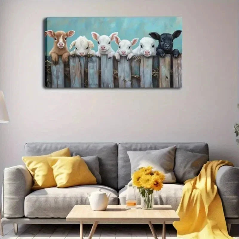 Adorable Animal Cubs on Fence Wall Art Canvas Office Home Room Framed 80x45cm