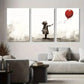3pcs Black and White Girl with Red Balloon Metal Print Ready to Hang Art