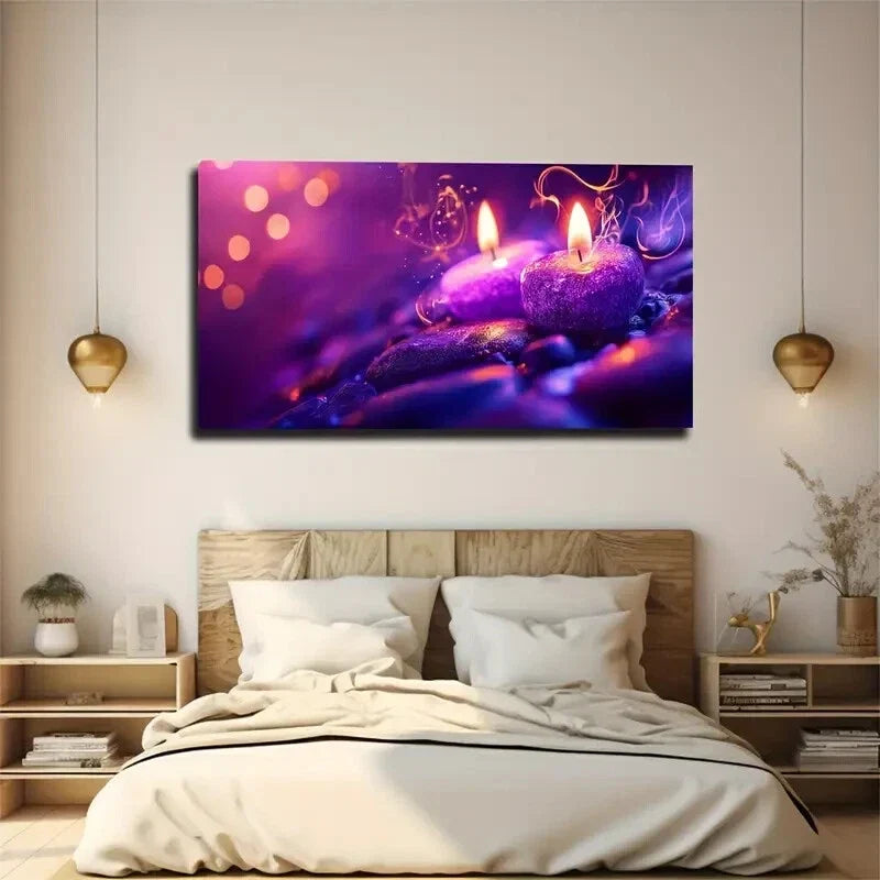Purple Atmosphere Under Candles Wall Art Canvas Office Home Room Framed 120x60cm