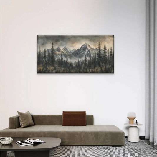 Mountains Trees Snow Perfect Wall Art Canvas Office Home Room Framed 80x45cm