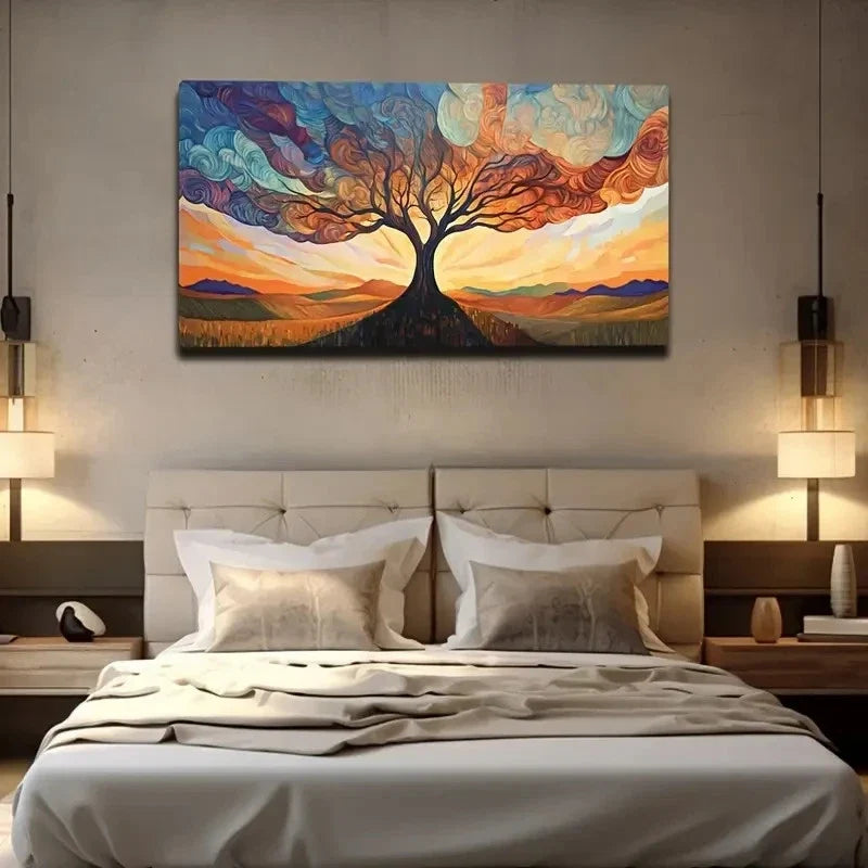 Vibrant Tree With Colorful Wall Art Canvas Office Home Room Framed 120x60cm