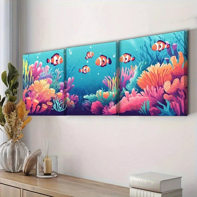 3pcs Depicting A Coral Reef Scene Nature  Wall Art Set Canvas Framed 40x60cm - High Quality Print 100% Australian Made Wall Canvas Ready to Hang