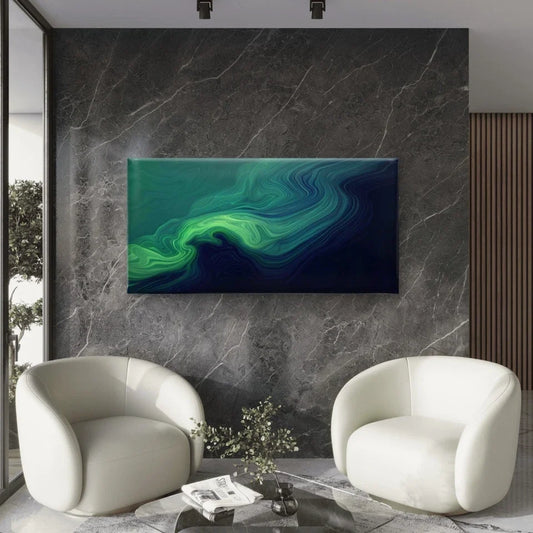 Green Blue Abstract Painting Wall Art Canvas Office Home Room Framed 80x45cm