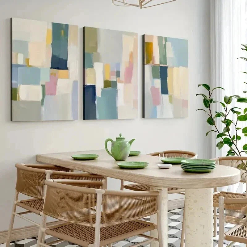 3pcs Geometric Design Decor Brush Strokes Wall Art Set Canvas Framed 40x60cm - High Quality Print 100% Australian Made Wall Canvas Ready to Hang