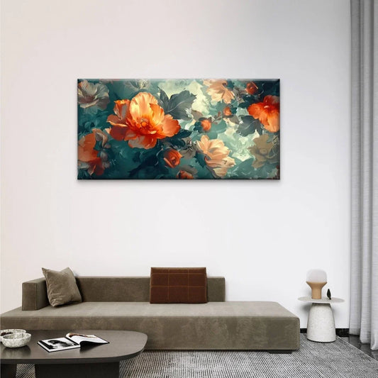 Modern Orange Blossom Floral Wall Art Canvas Office Home Room Framed 80x45cm