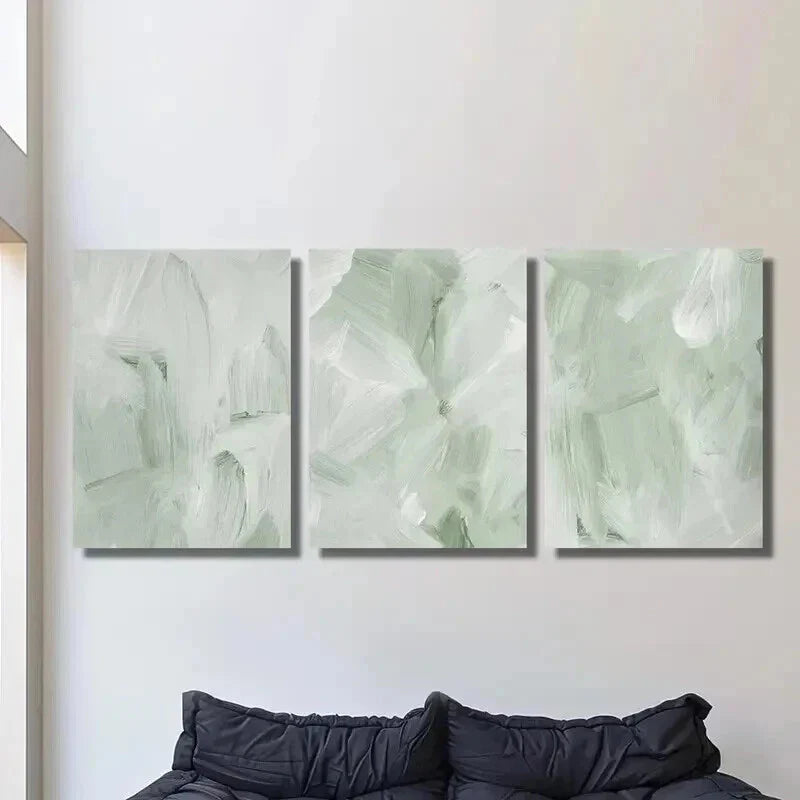 3pcs Sage Green & White Abstract Painting Wall Art Set Canvas Framed 40x60cm - High Quality Print 100% Australian Made Wall Canvas Ready to Hang