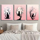 3pcs Black Cat & Pink Cherry Blossoms Abstract Metal Print Ready to Hang Art