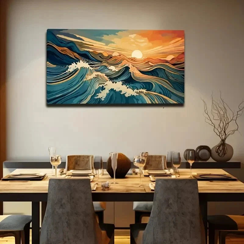 Abstract Sunrise Ocean Wall Art Canvas Office Home Room Framed 120x60cm