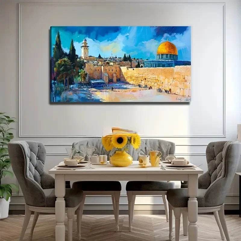 Vibrant Jerusalem Dome Rock Wall Art Canvas Office Home Room Framed 120x60cm