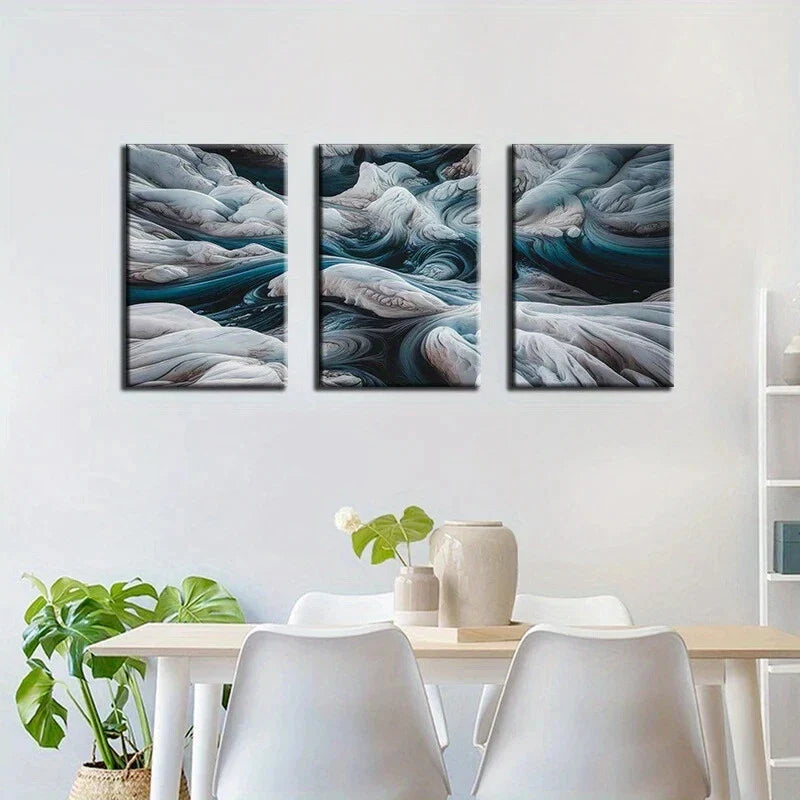 3pcs Icy Mountain and Flowing Water Metal Print Ready to Hang Art
