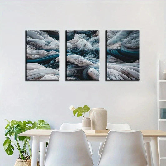 3pcs Icy Mountain and Flowing Water Metal Print Ready to Hang Art