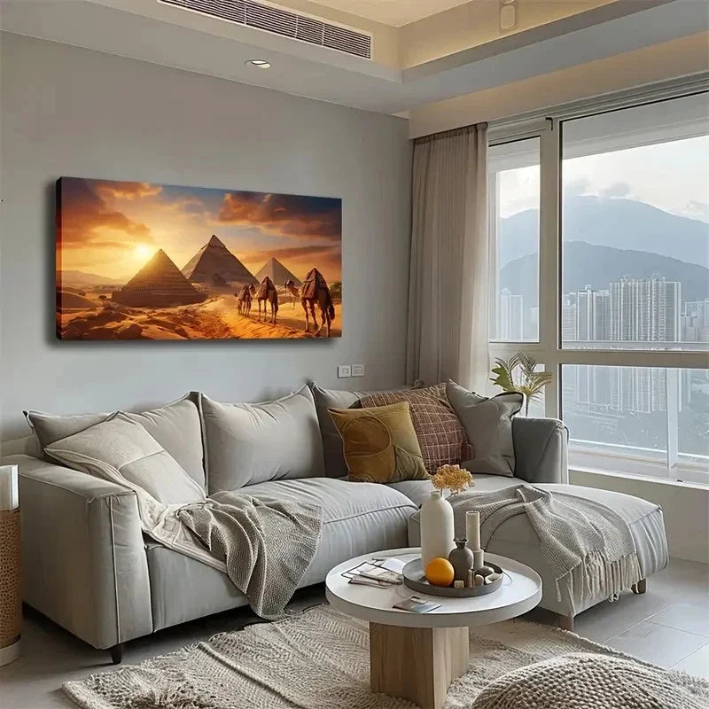 Egyptian Pyramids And Camels Wall Art Canvas Office Home Room Framed 120x60cm