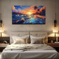 Sea Dusk Beach Scene Bohemian Wall Art Canvas Office Home Room Framed 80x45cm