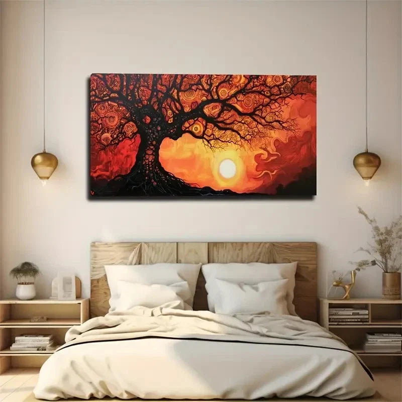 Sunset Tree Of Life Expensive Wall Art Canvas Office Home Room Framed 120x60cm