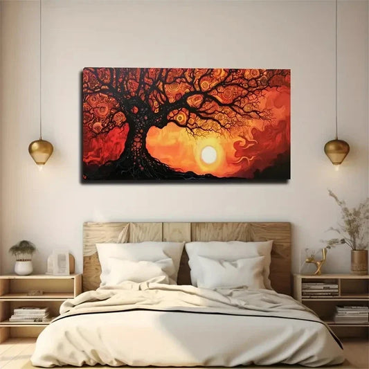 Sunset Tree Of Life Expensive Wall Art Canvas Office Home Room Framed 120x60cm