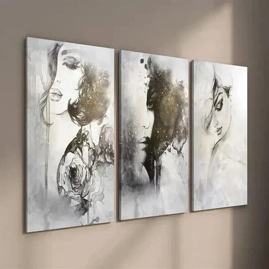 3pcs Mysterious Female Portrait Painting Wall Art Set Canvas Framed 40x60cm - High Quality Print 100% Australian Made Wall Canvas Ready to Hang