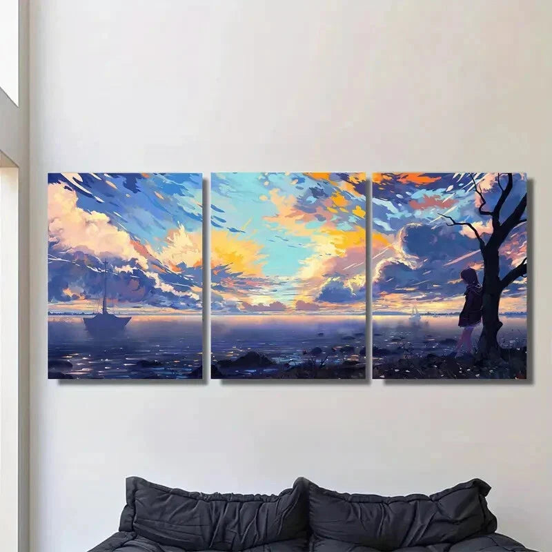 3pcs Beautiful Sunset Seascape Triptych Metal Print Ready to Hang Art