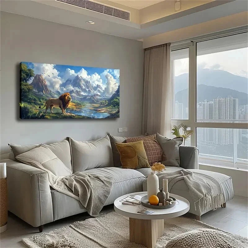 Majestic Lion Standing Lush Wall Art Canvas Office Home Room Framed 120x60cm