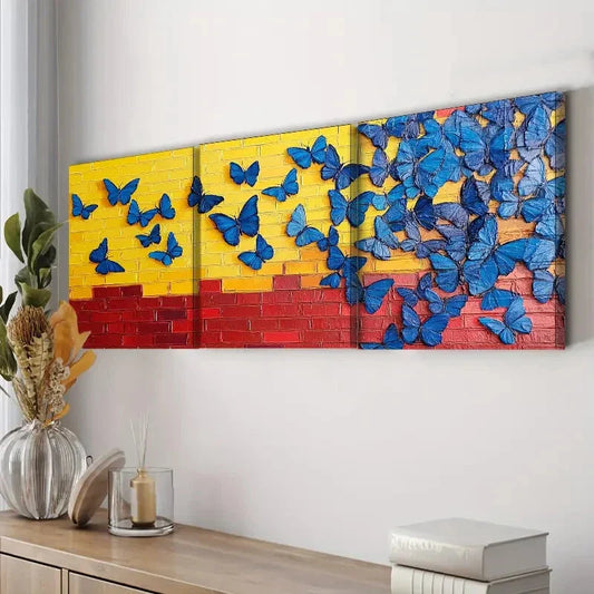 3pcs Vibrant Butterflies Design Nature Perfect Wall Art Set Canvas Framed 40x60cm - High Quality Print 100% Australian Made Wall Canvas Ready to Hang
